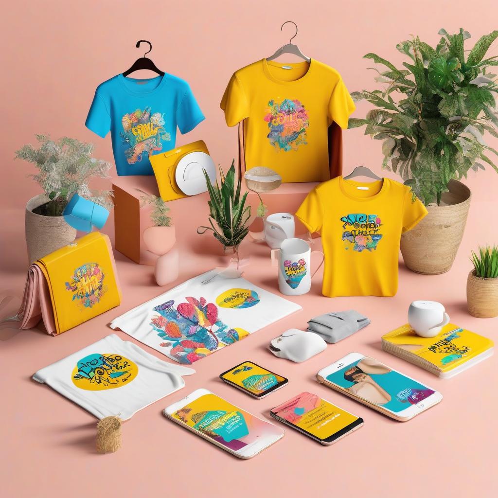 vibrant and stylish online store mockup showcasing various products like t-shirts, mugs, and phon...