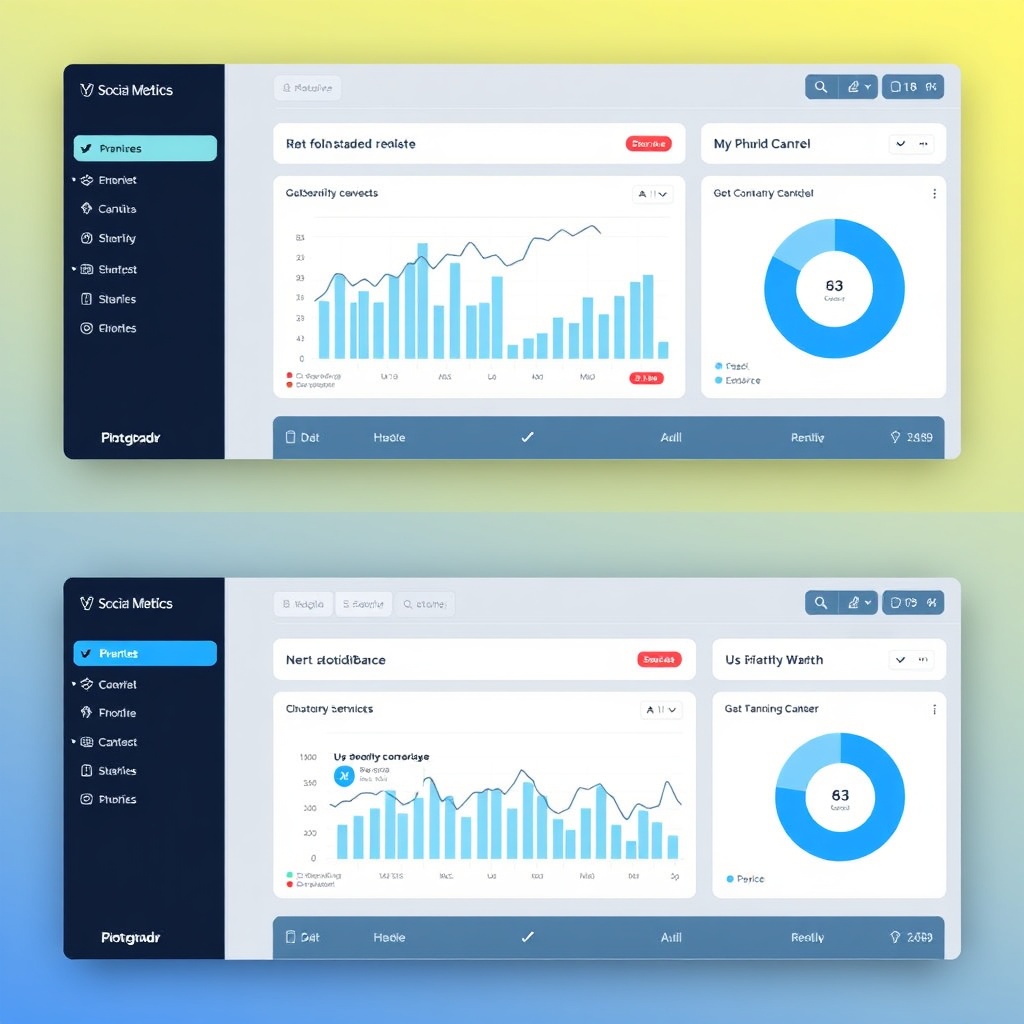 sleek, modern dashboard interface comparing two social media marketing services side-by-side. Cha…