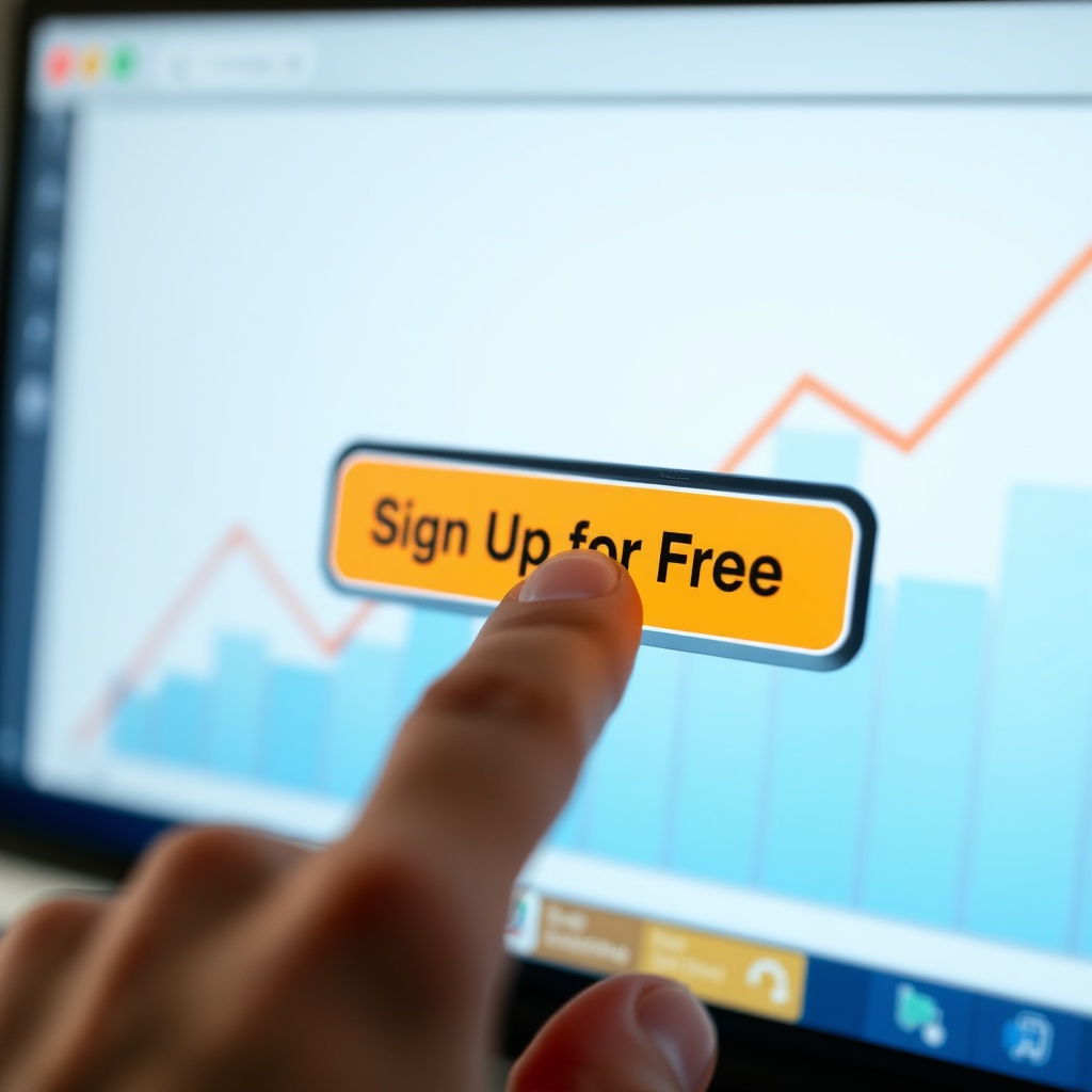 user’s finger is about to click ‘Sign Up for Free’ button on modern, clean website interface. In …