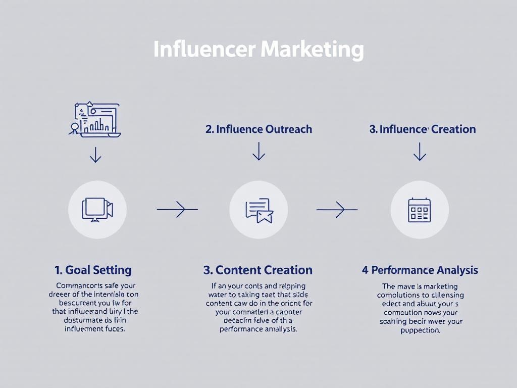 step-by-step flowchart illustrating process influencer marketing: 1. Goal Setting, 2. Influencer ...