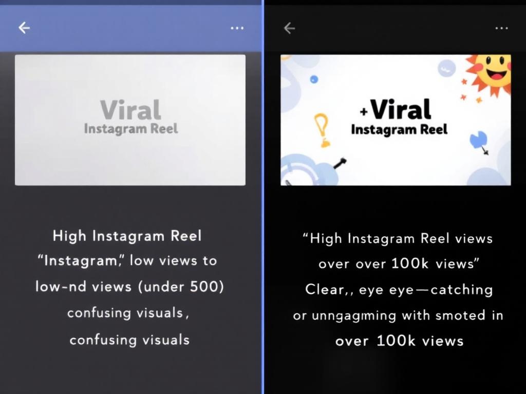 split-screen comparison. On left, poorly performing Instagram Reel with low views (under 500) and...