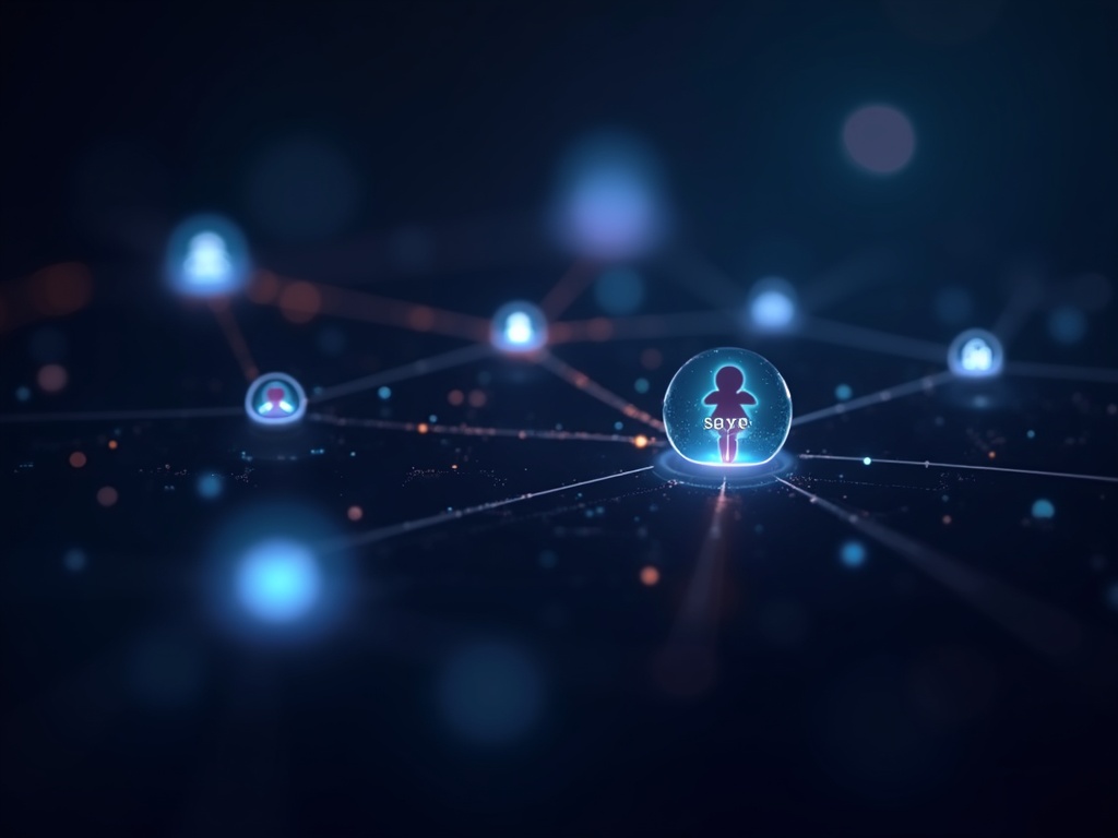 abstract visualization social media algorithm, with glowing nodes and connecting lines representi...