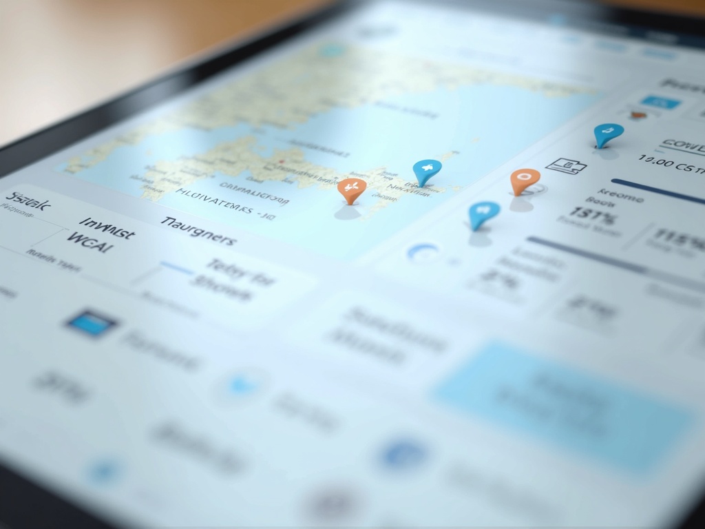 close-up modern, clean UI social media automation tool dashboard on tablet. screen shows detailed...