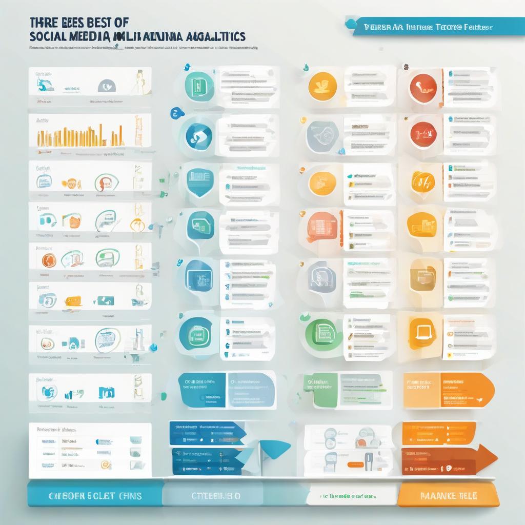 visually appealing comparison chart three different social media analytics tools. Each column hig...