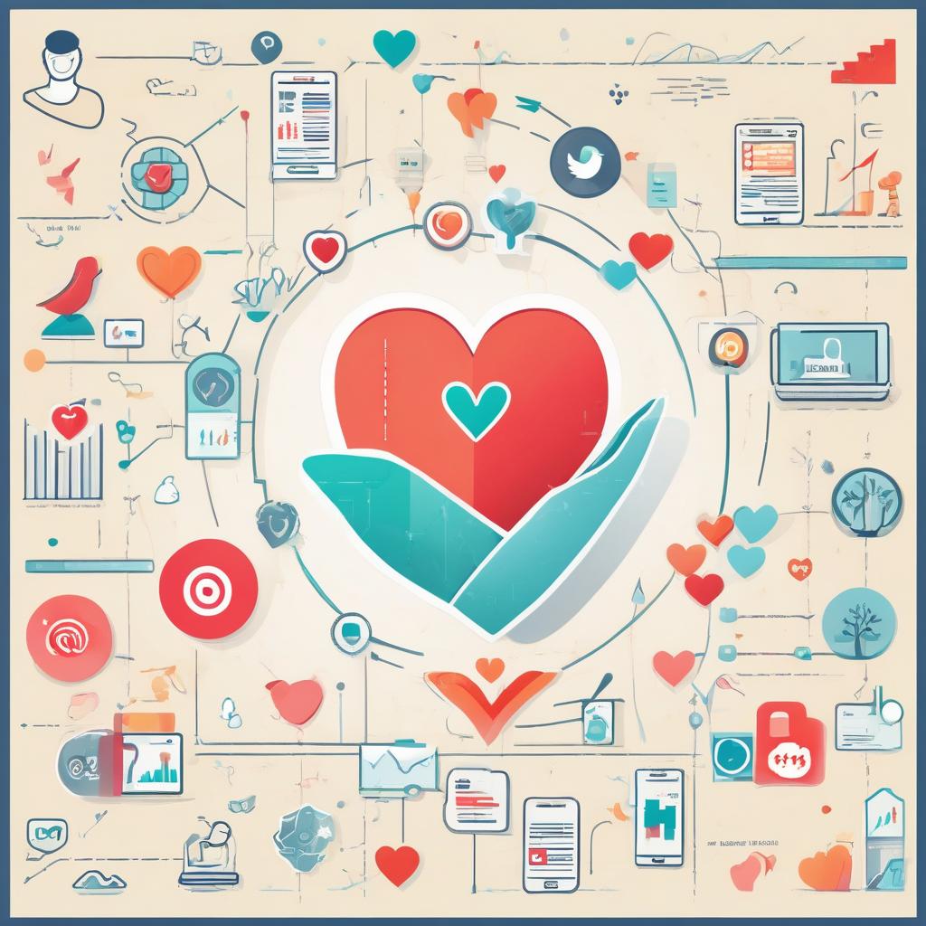 clean, modern flat design showing graph with upward trend, surrounded by social media icons like ...