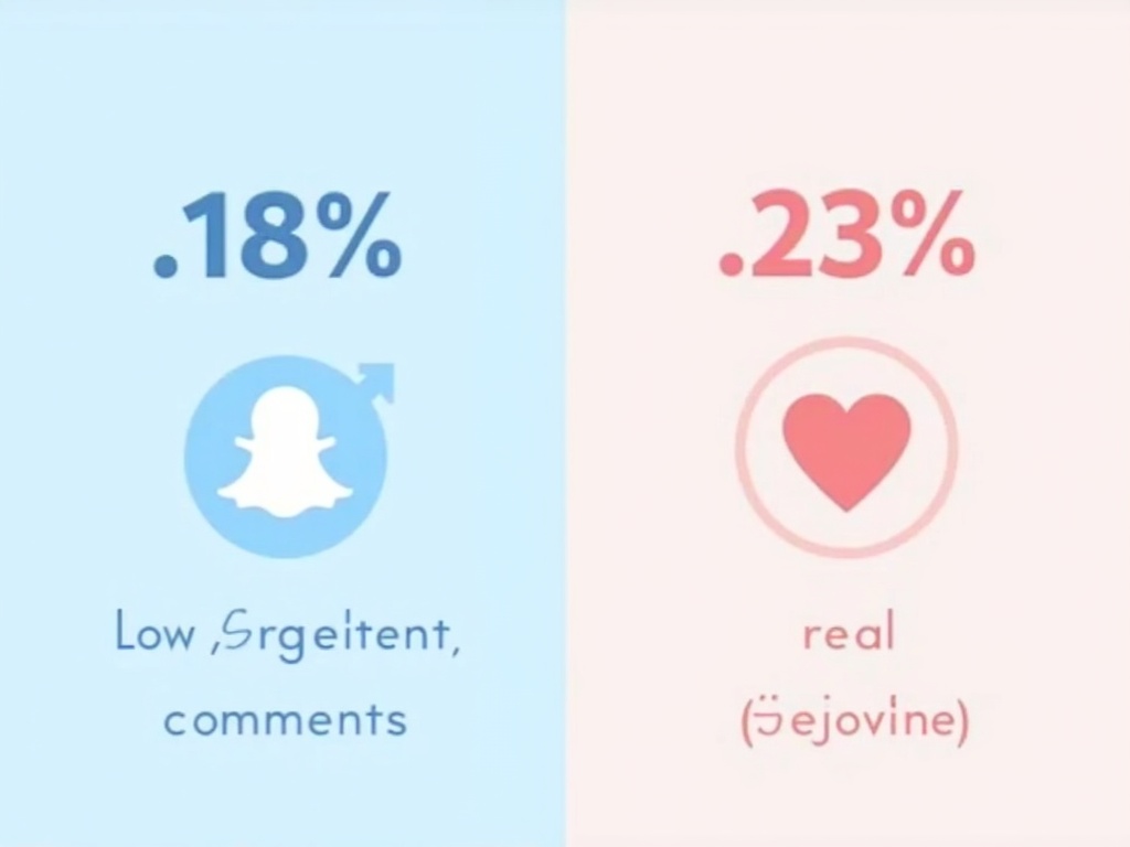 split-screen infographic. Left side shows ghost icon with low engagement numbers (likes, comments...