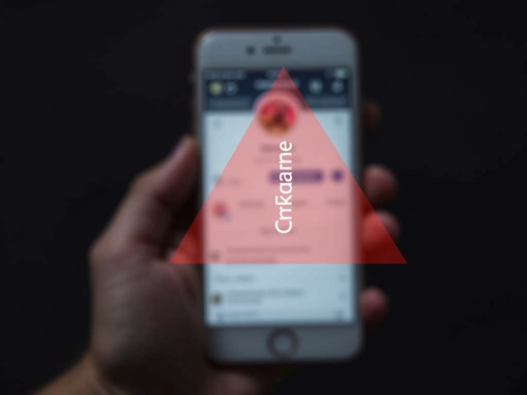 smartphone screen showing Instagram profile with red warning sign overlay, symbolizing account su...