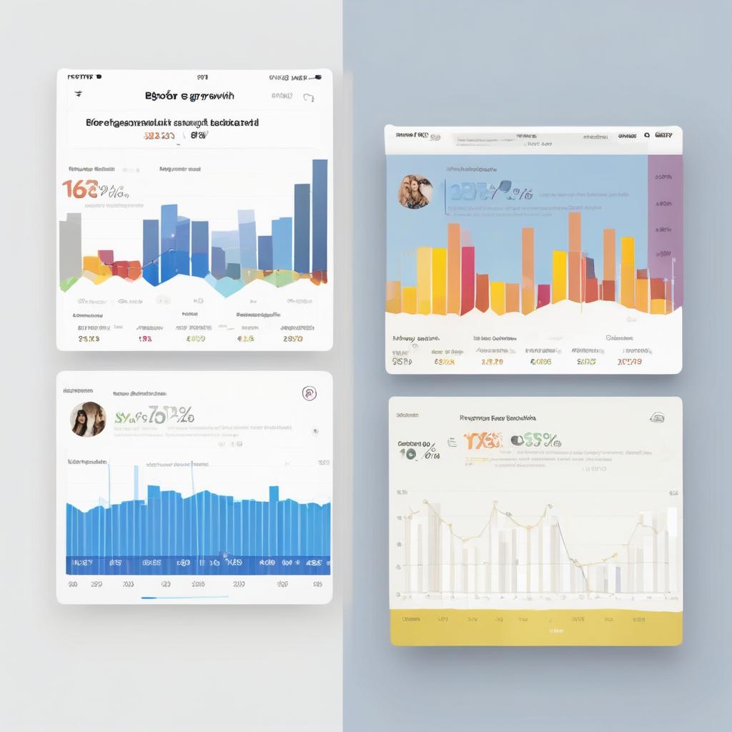 before-and-after comparison Instagram analytics dashboard. 'before' side shows low engagement and...