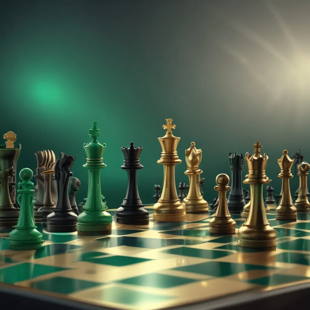 premium cinematic wide shot. Background is sophisticated gradient from Emerald Green to Black. On...