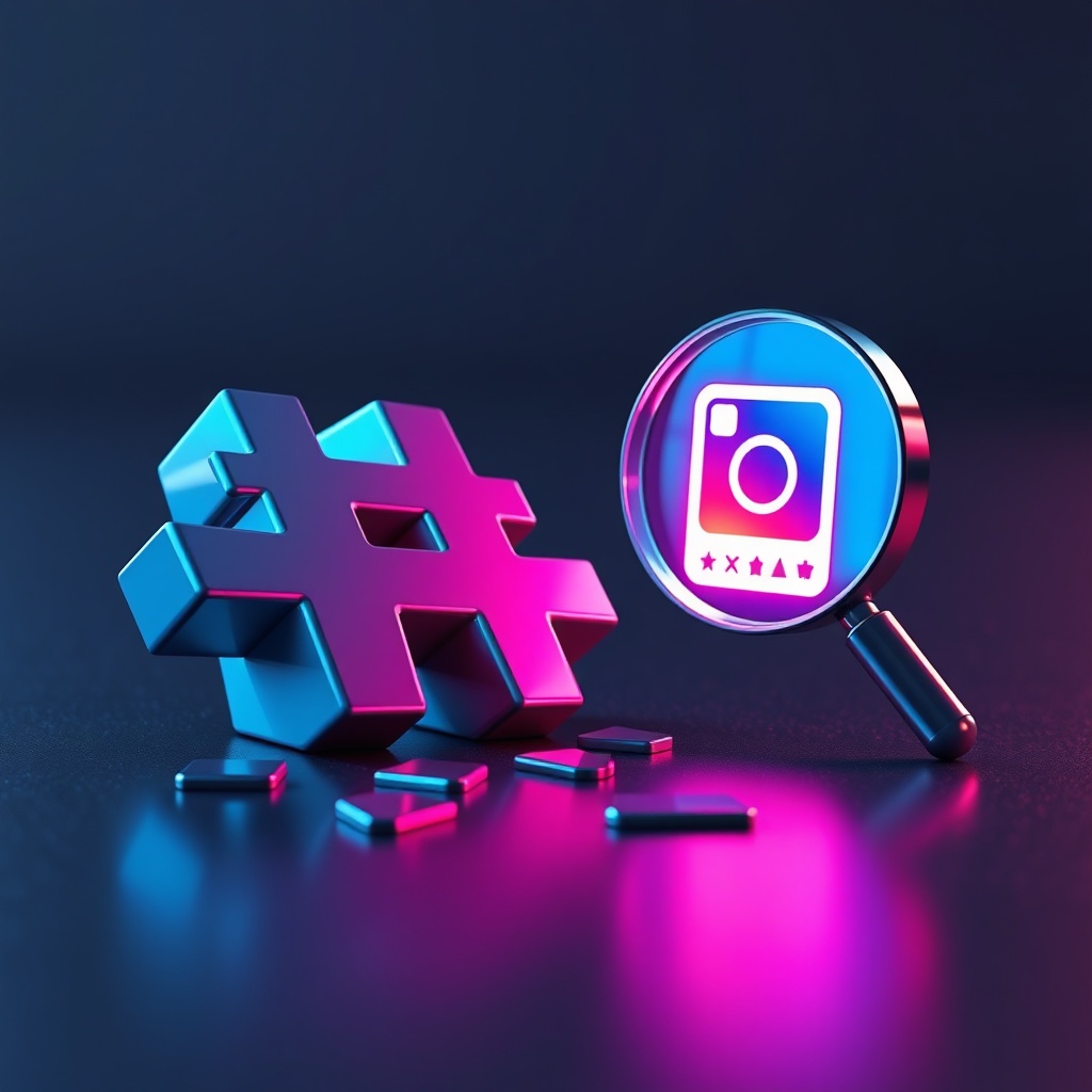 high-end commercial 3D render glossy, broken 3D Hashtag symbol (#) lying on sleek dark floor. Nex...