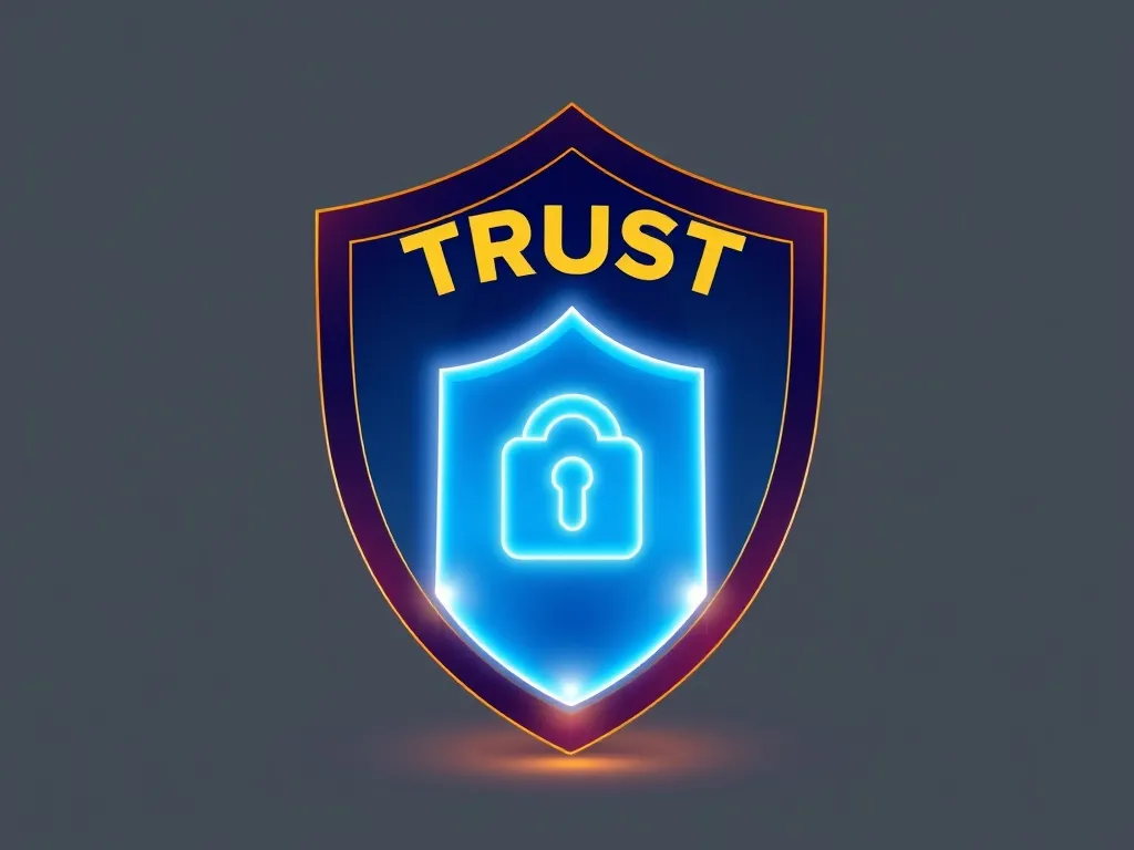 symbolic trust and security. large, glowing digital shield icon protecting smaller social media i...