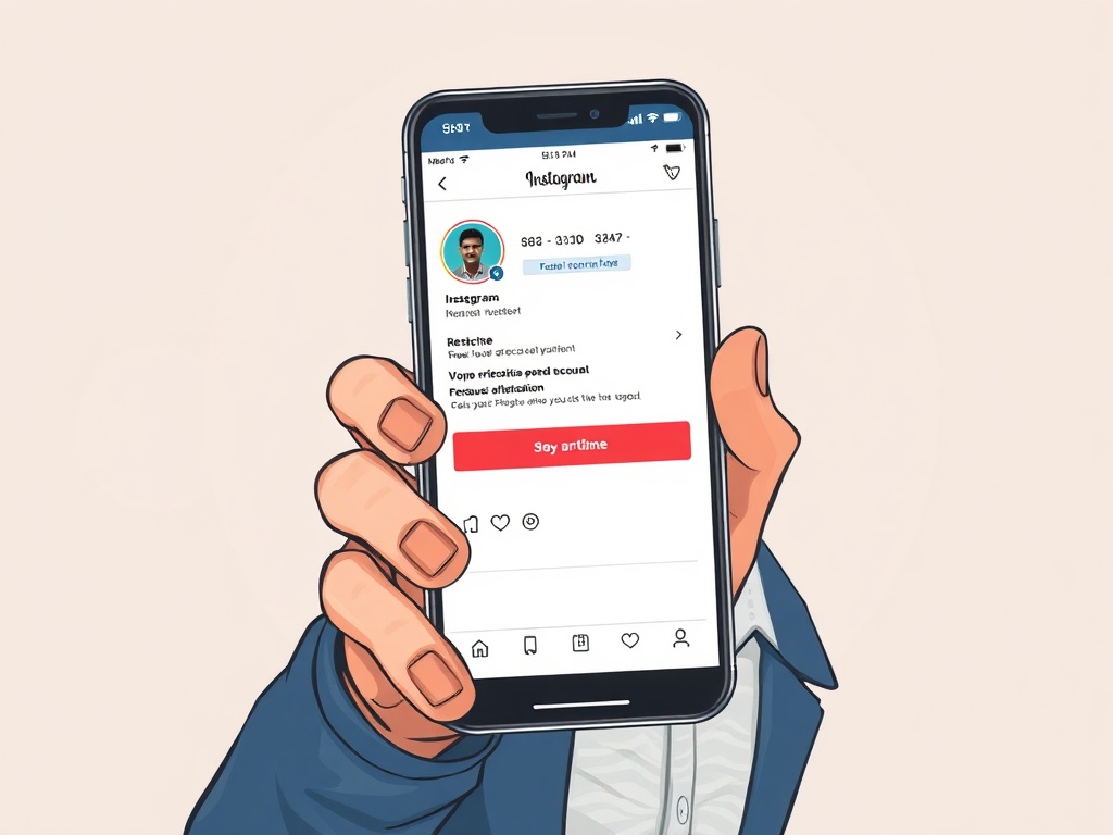 frustrated social media manager looking at smartphone screen showing Instagram account restrictio...