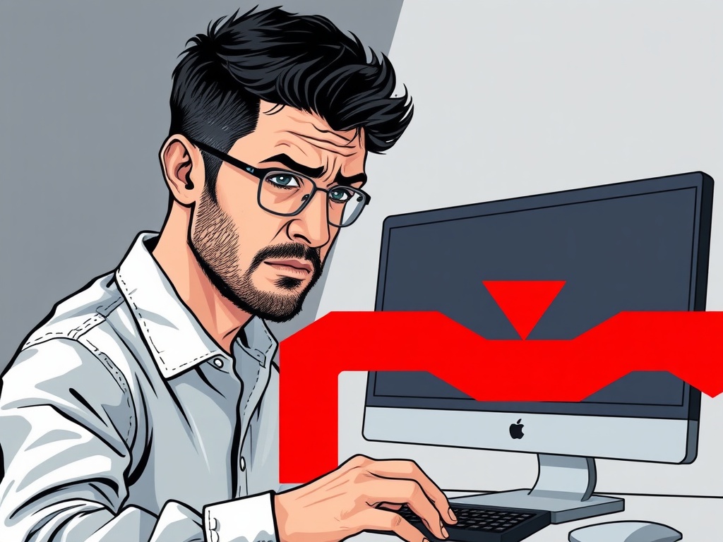 split screen . Left side: stressed YouTuber looking at computer screen with red downward arrow gr...