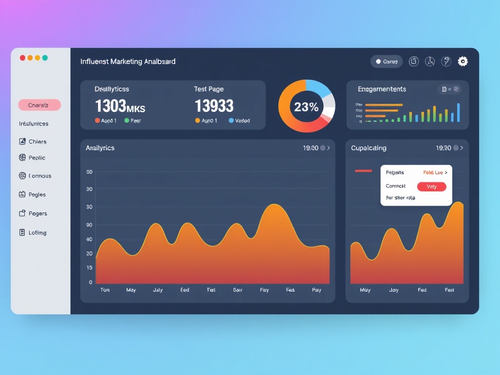 clean and modern dashboard UI showing influencer marketing analytics, with charts for engagement ...