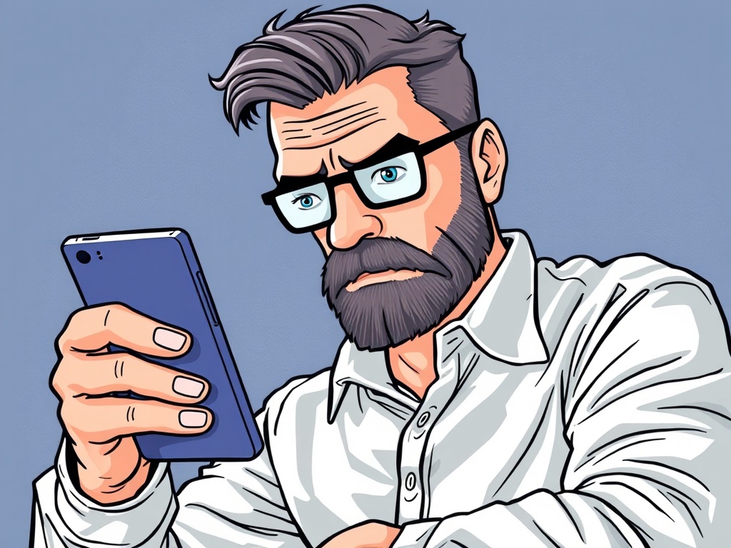 stressed social media manager looking at smartphone screen showing sharp drop in follower numbers...