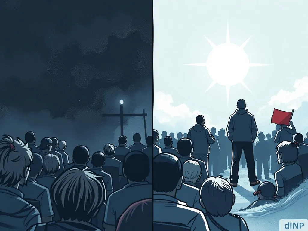split screen comparison . Left side: dark and gloomy losing followers. Right side: bright and sta...
