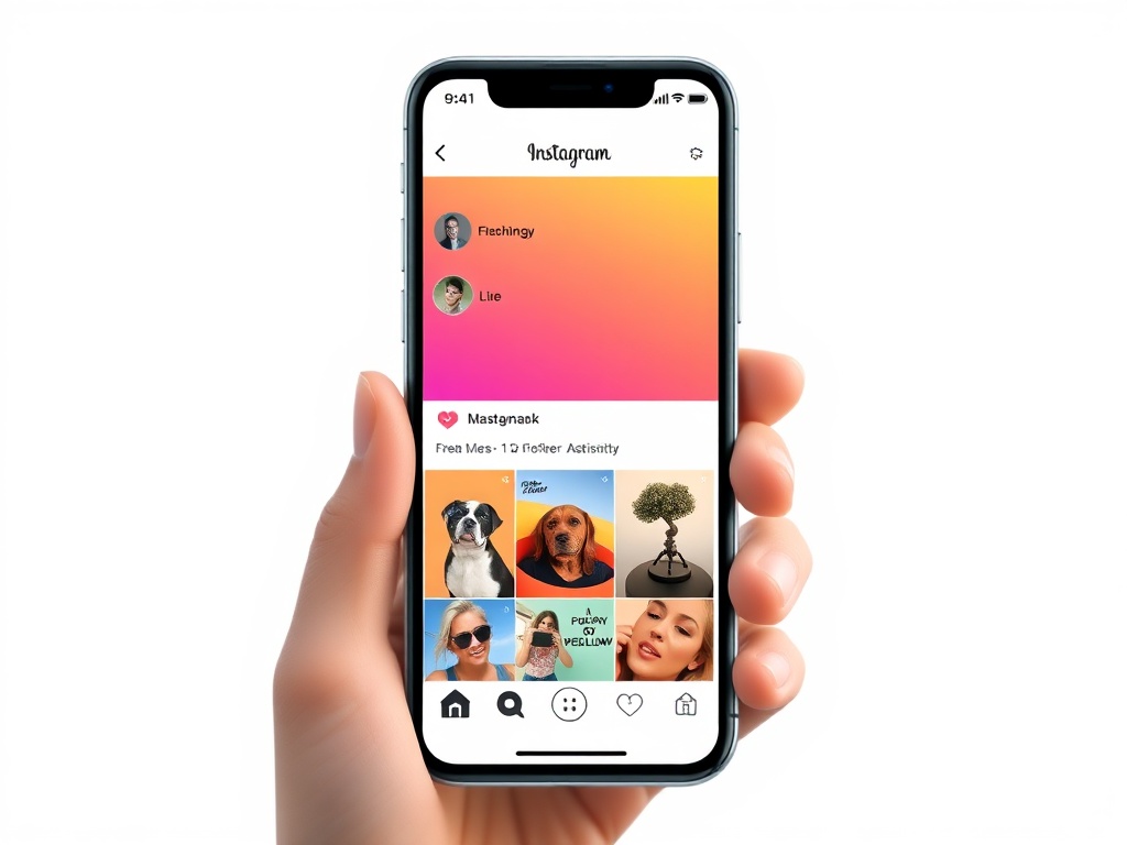 sleek smartphone screen displaying engaging Instagram feed managed by social media assistant. fee...