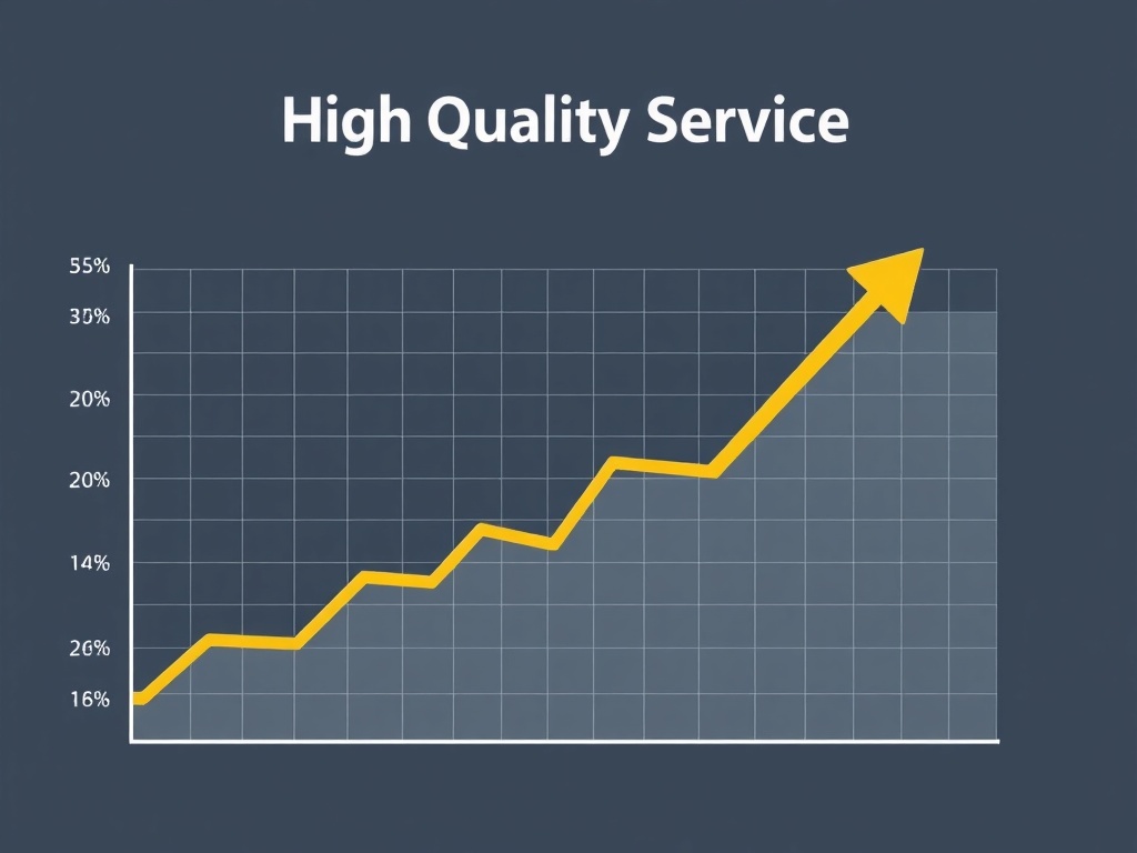 Comparison chart visualization showing 'High Quality Service' with steady upward trend line versu...