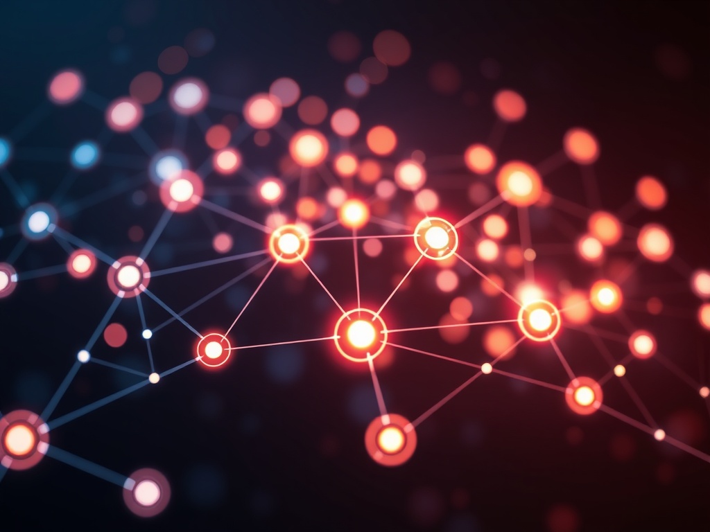 abstract visualization social media algorithm, with glowing nodes and connecting lines representi...