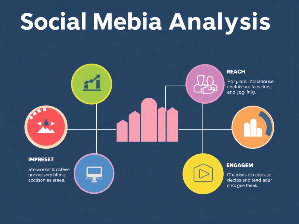 infographic-style showcasing 5 key metrics for social media analysis: Reach, Impressions, Engagem...