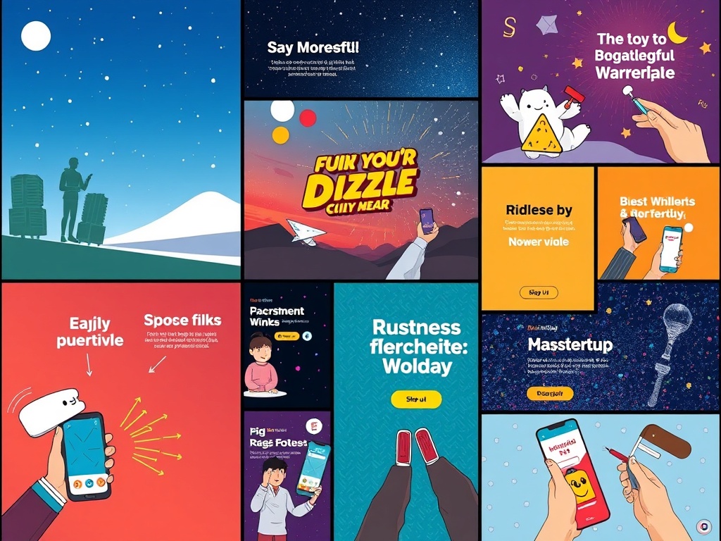 visually engaging collage showing various examples successful, low-budget SNS ads. Include exampl...